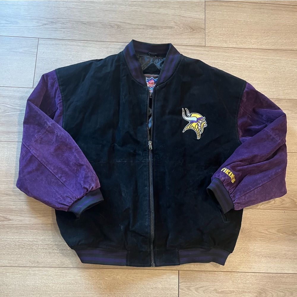 Game Day NFL Minnesota Vikings Football Leather Colorblock Varsity Jacket Size L